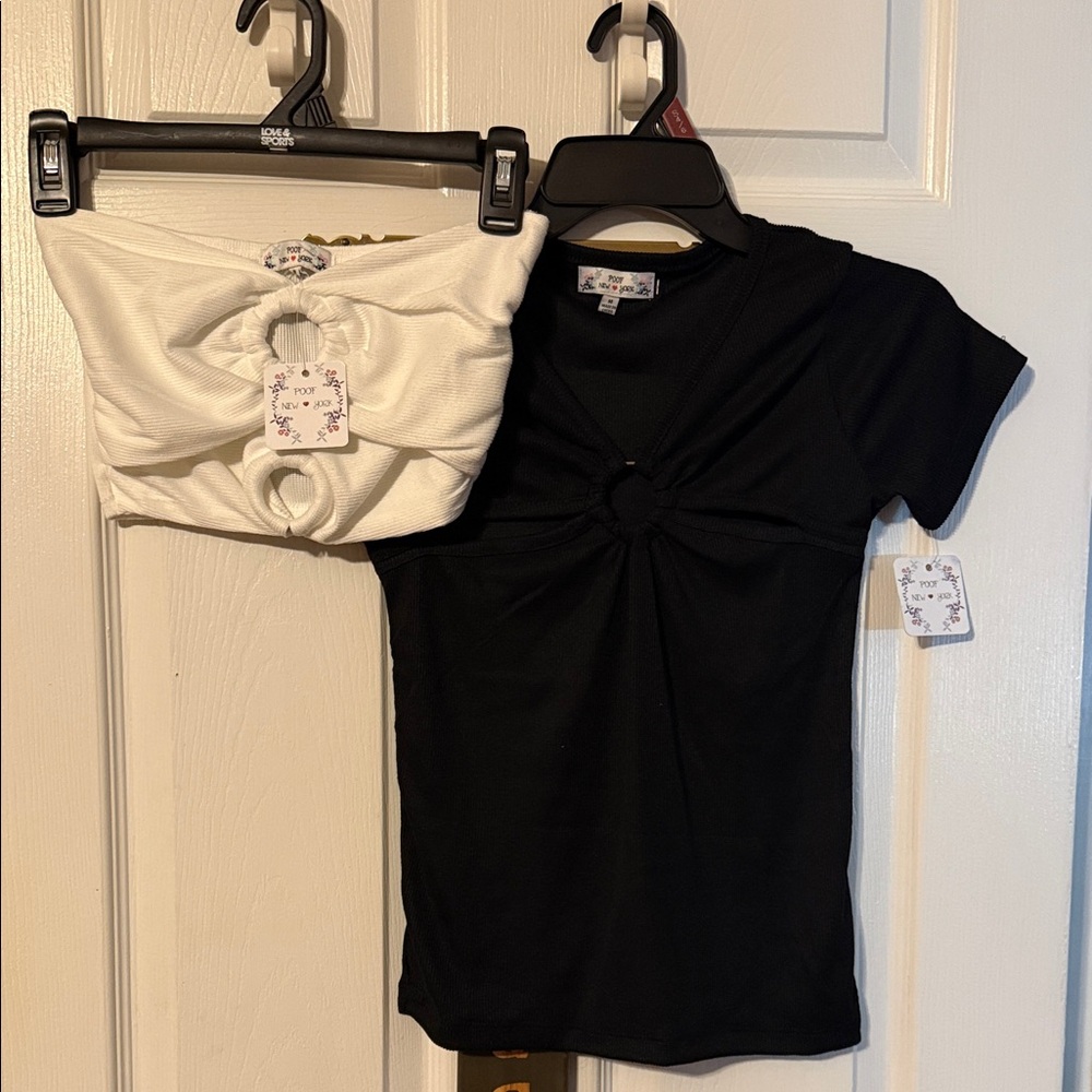 Poof New York girls double knot top and short sleeve knot top; size: M